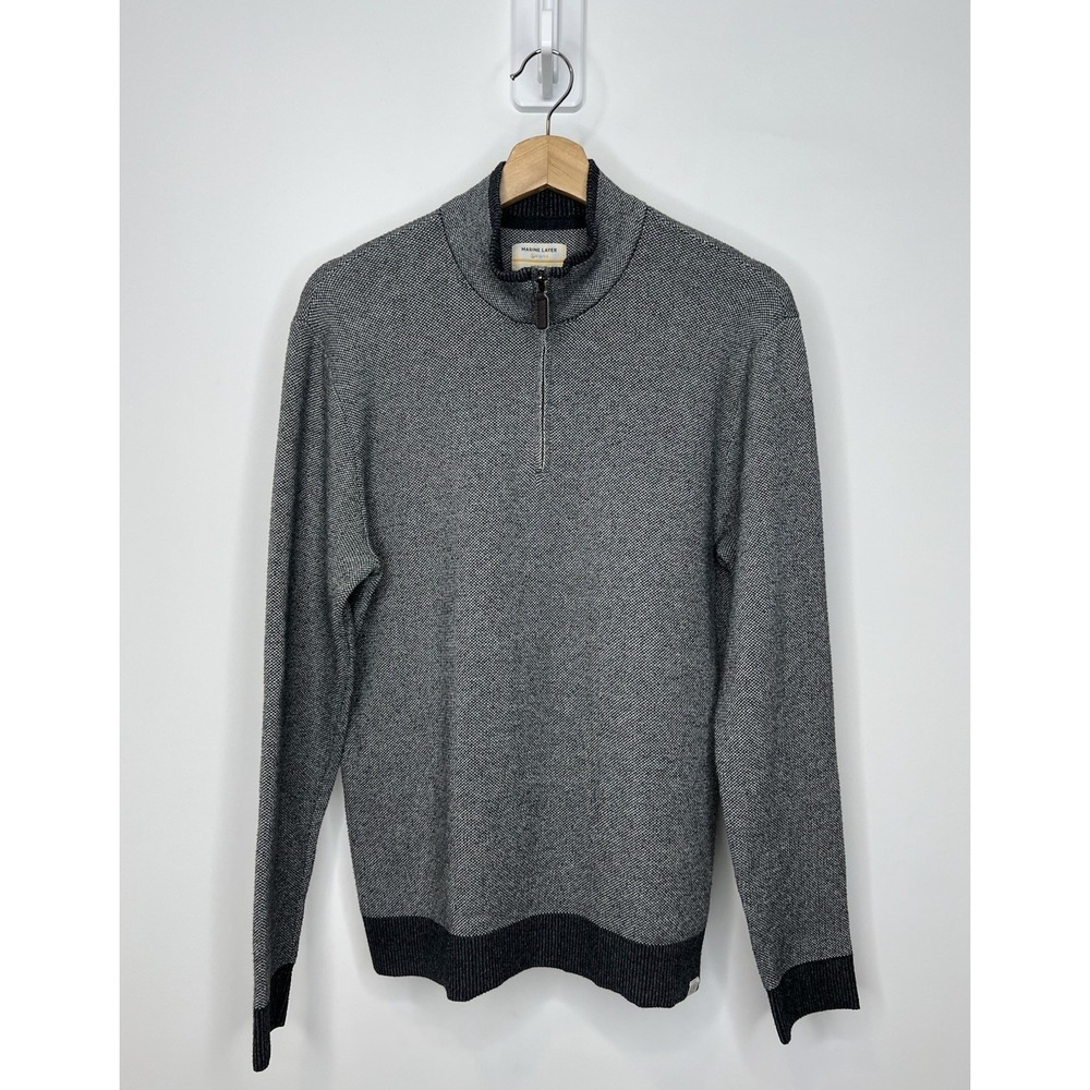 Marine Layer 1/4 Zip Sweater Mens Medium Heather Grey Organic Cotton Pullover